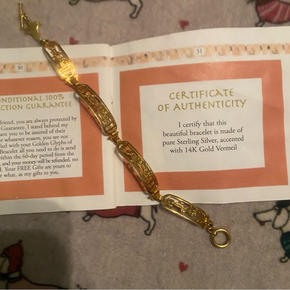 14K Egyptian hieroglyphics for good luck Gold Vermeil Sterling Silver - Gold